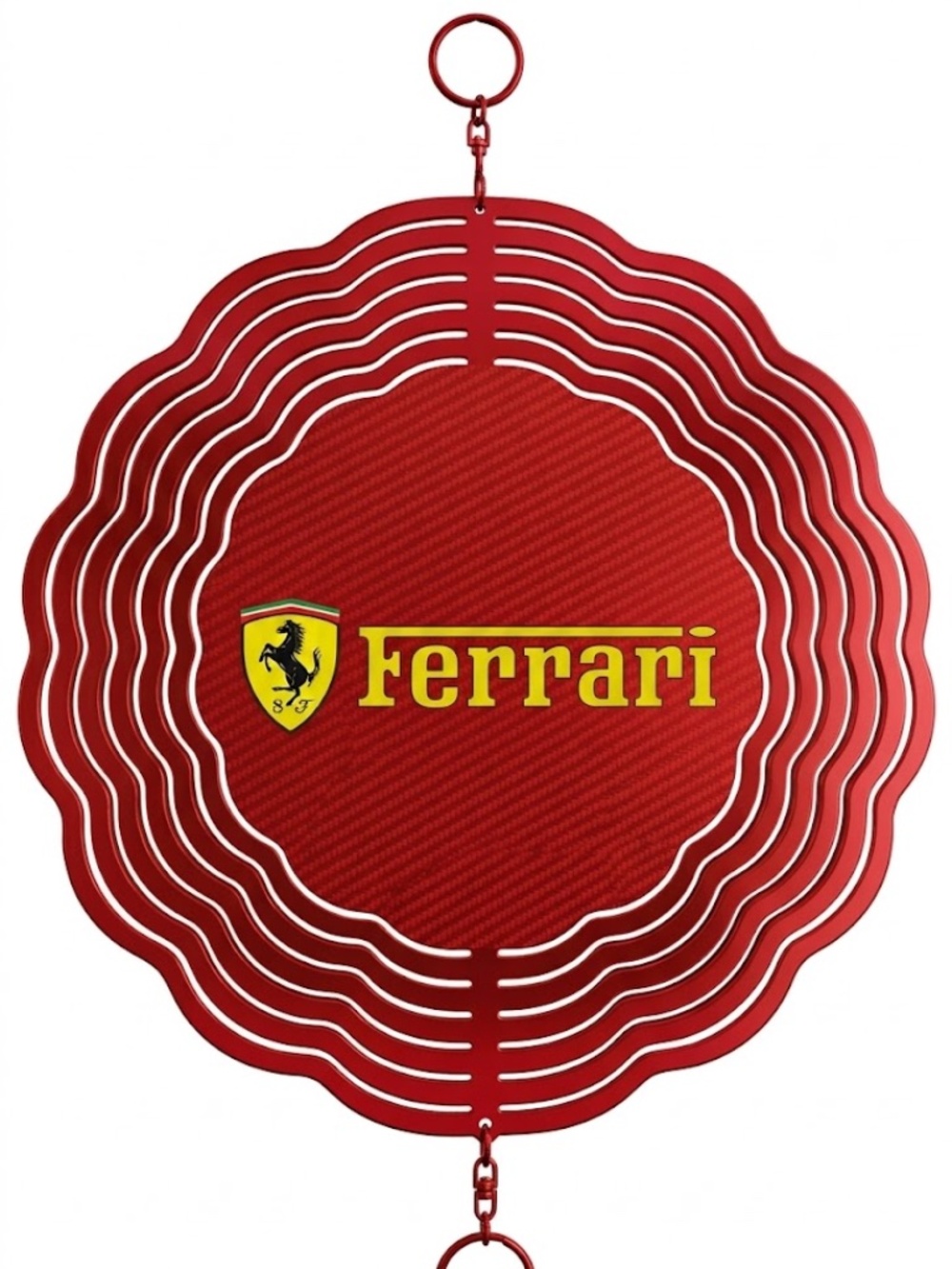 10" Ferrari Logo Kinetic Wind Spinner - Red Metal Hanging Yard Decor